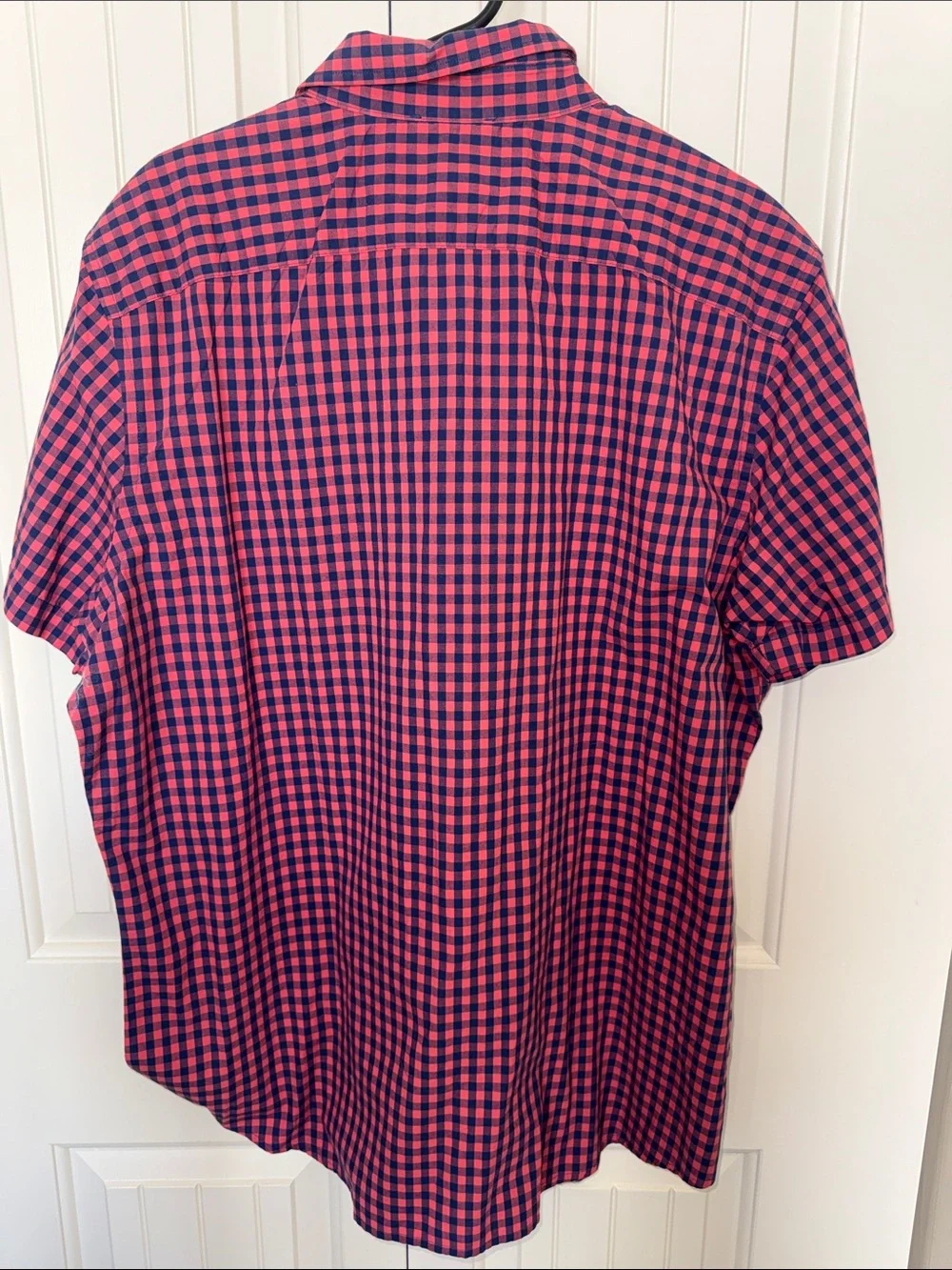 Banana Republic Soft Wash Slim Fit Shirt Mens XL Pink Navy Gingham Short Sleeve